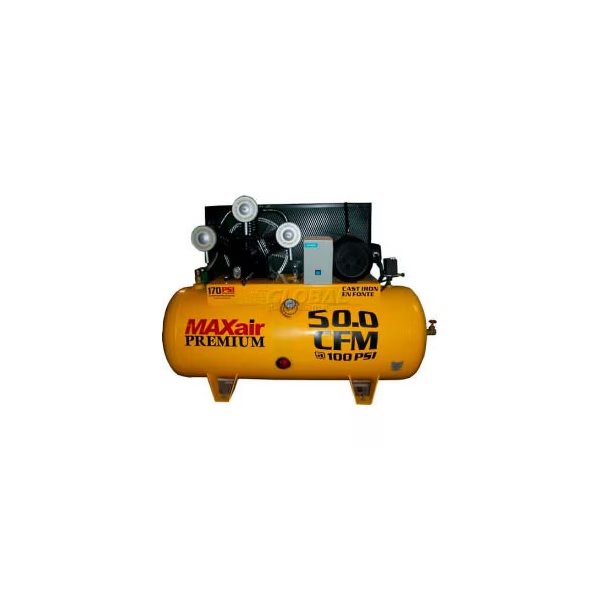 MaxAir, 10HP, Single-Stage Comp, 120  Gal, Horiz., 200 PSI, 50 CFM, 3-Phase 230V, Wood Industries, Mfr#: C103120H1-MS230-MAP